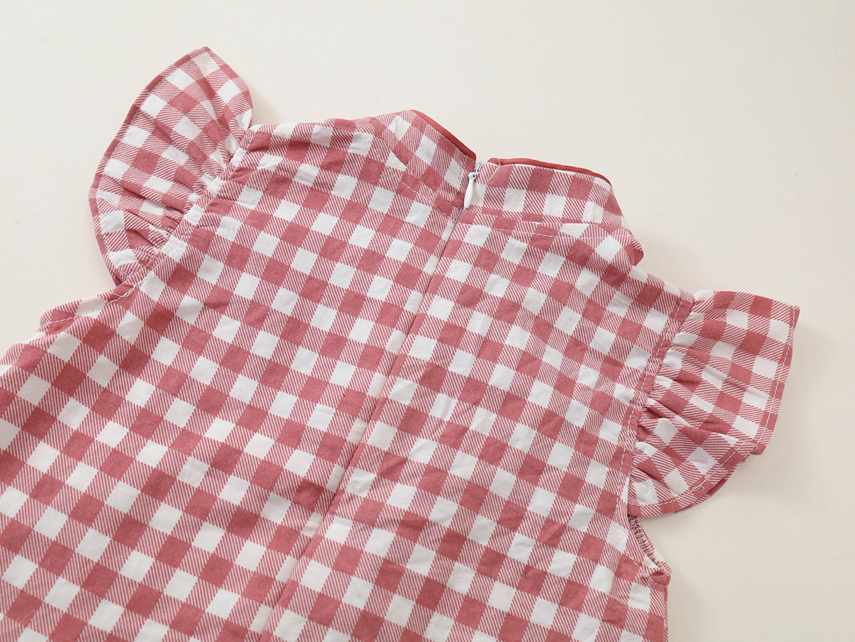 Girls' Floral & Gingham Cheongsam-Style Dress with Ruffled Sleeves - K6126311