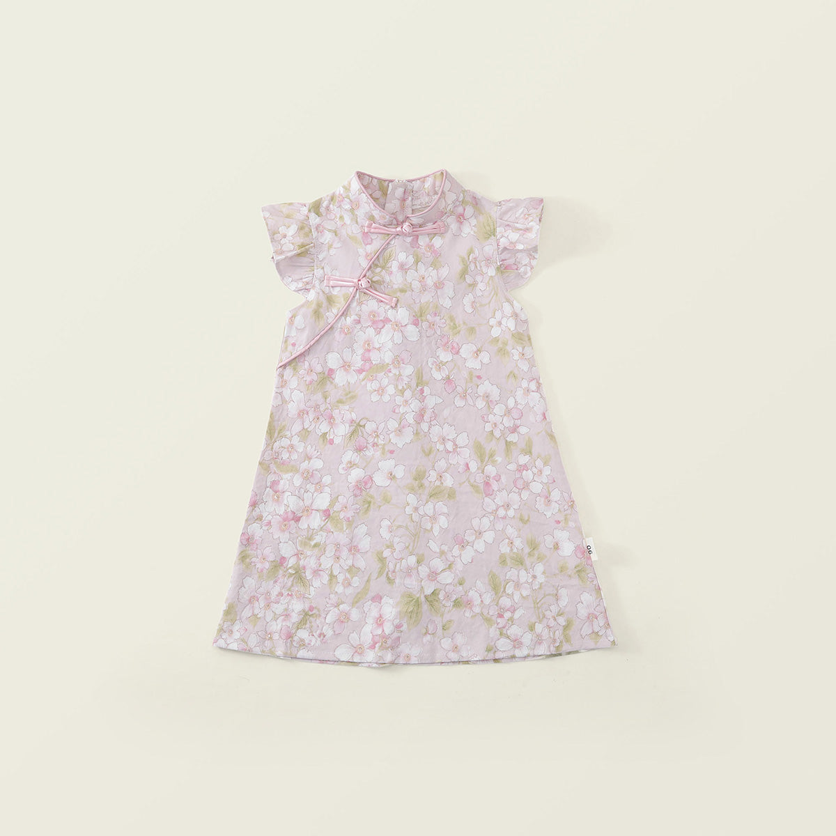 Girls' Floral & Gingham Cheongsam-Style Dress with Ruffled Sleeves - K6126311
