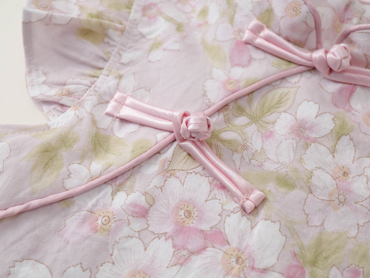 Girls' Floral & Gingham Cheongsam-Style Dress with Ruffled Sleeves - K6126311