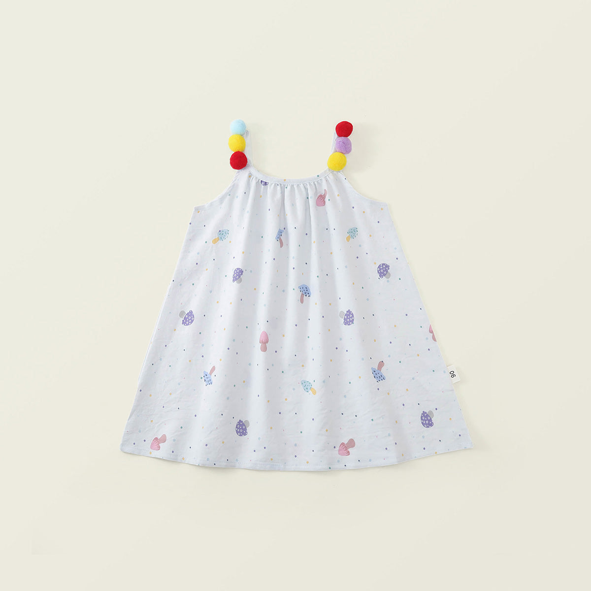 Girls' Colorful Pom-Pom Strap Printed Summer Dress - K6126309
