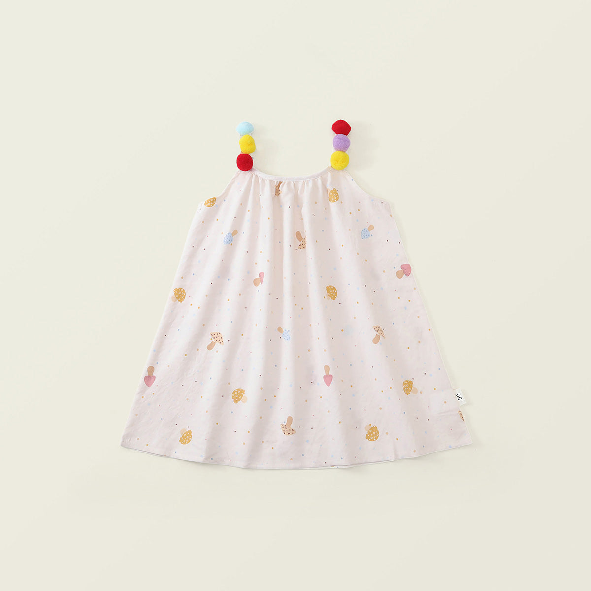 Girls' Colorful Pom-Pom Strap Printed Summer Dress - K6126309