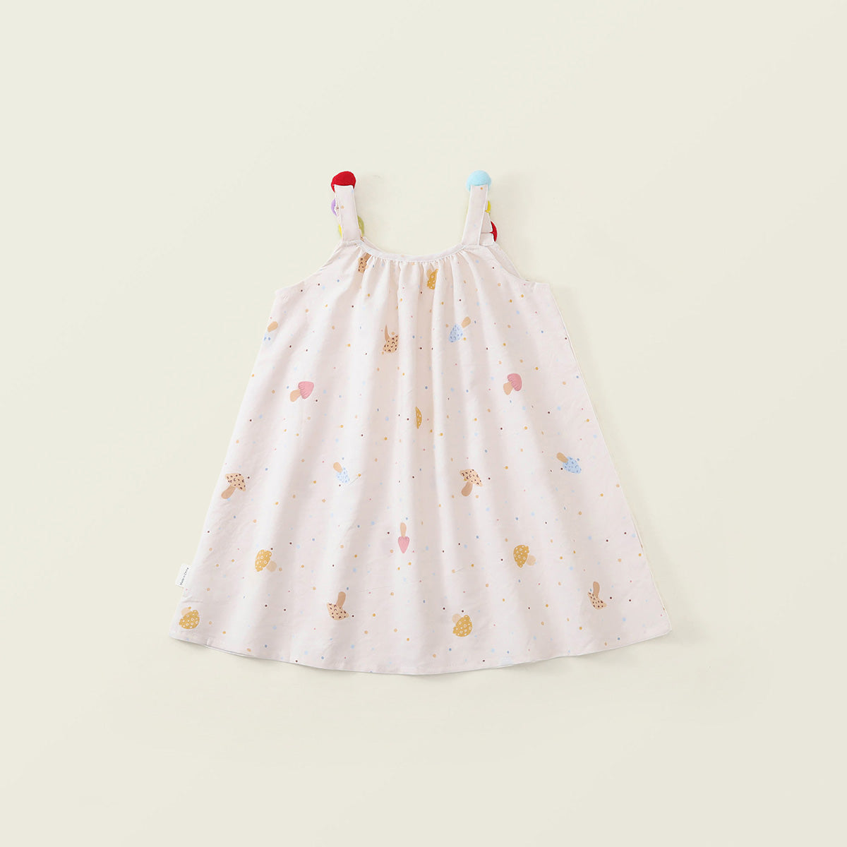 Girls' Colorful Pom-Pom Strap Printed Summer Dress - K6126309