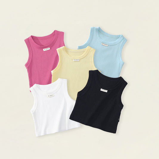 Girls' Solid Color Ribbed Tank Top -K6126380