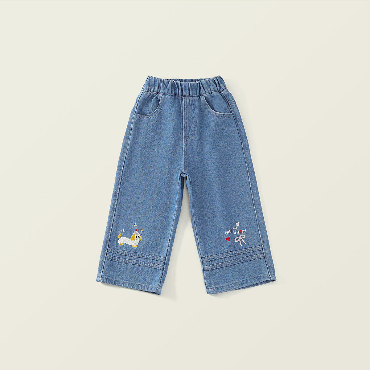 Happy Duck Embroidered Wide-Leg Denim Pants -K6115896