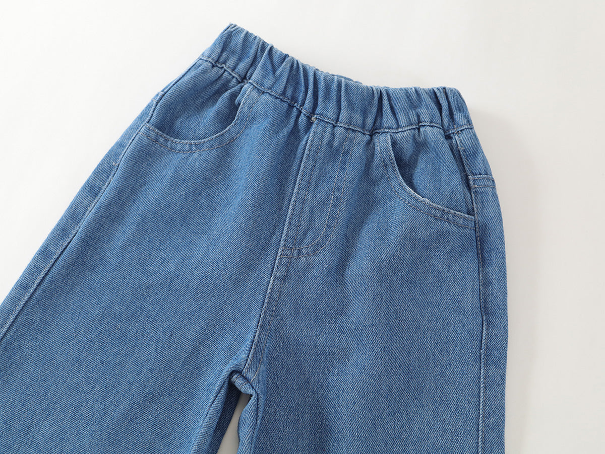 Happy Duck Embroidered Wide-Leg Denim Pants -K6115896