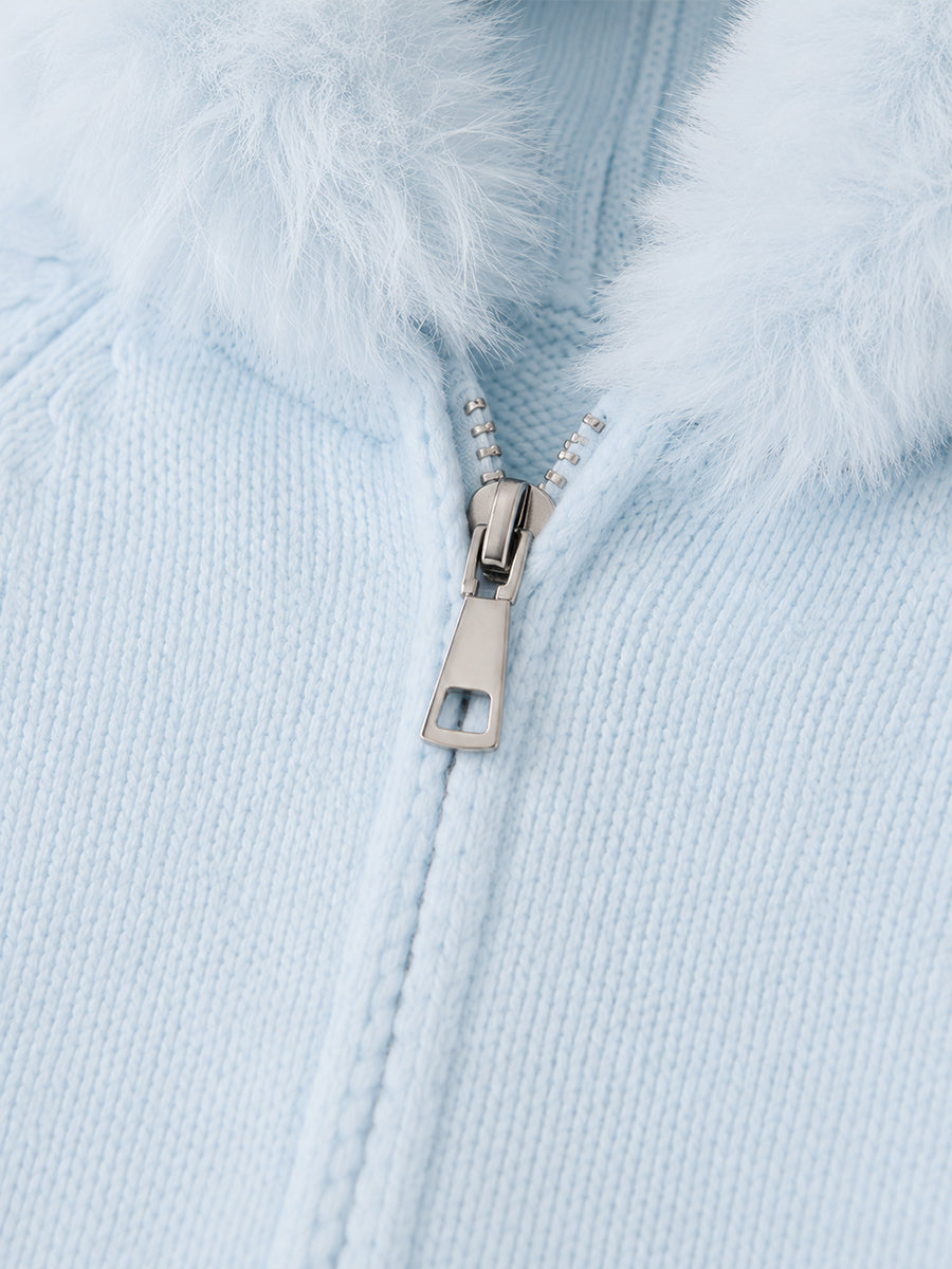 Girls' Pastel Faux Fur Hooded Zip-Up Cardigan -5497