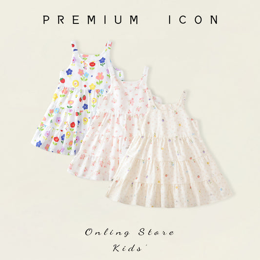 Girls' Tiered Floral Print Sleeveless Summer Dress (3 Colors) - K6126203
