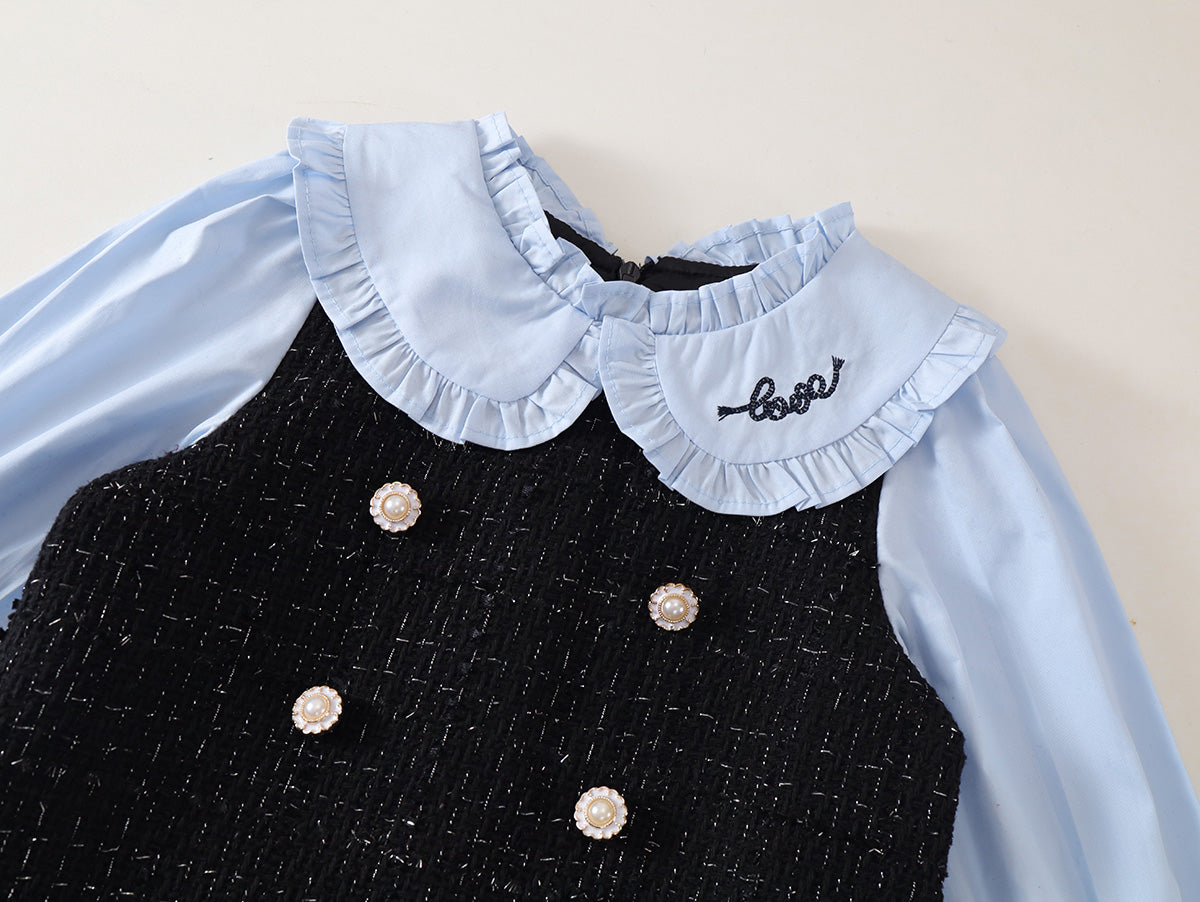 Toddler Girl’s Tweed Contrast Collar Dress -K6115921