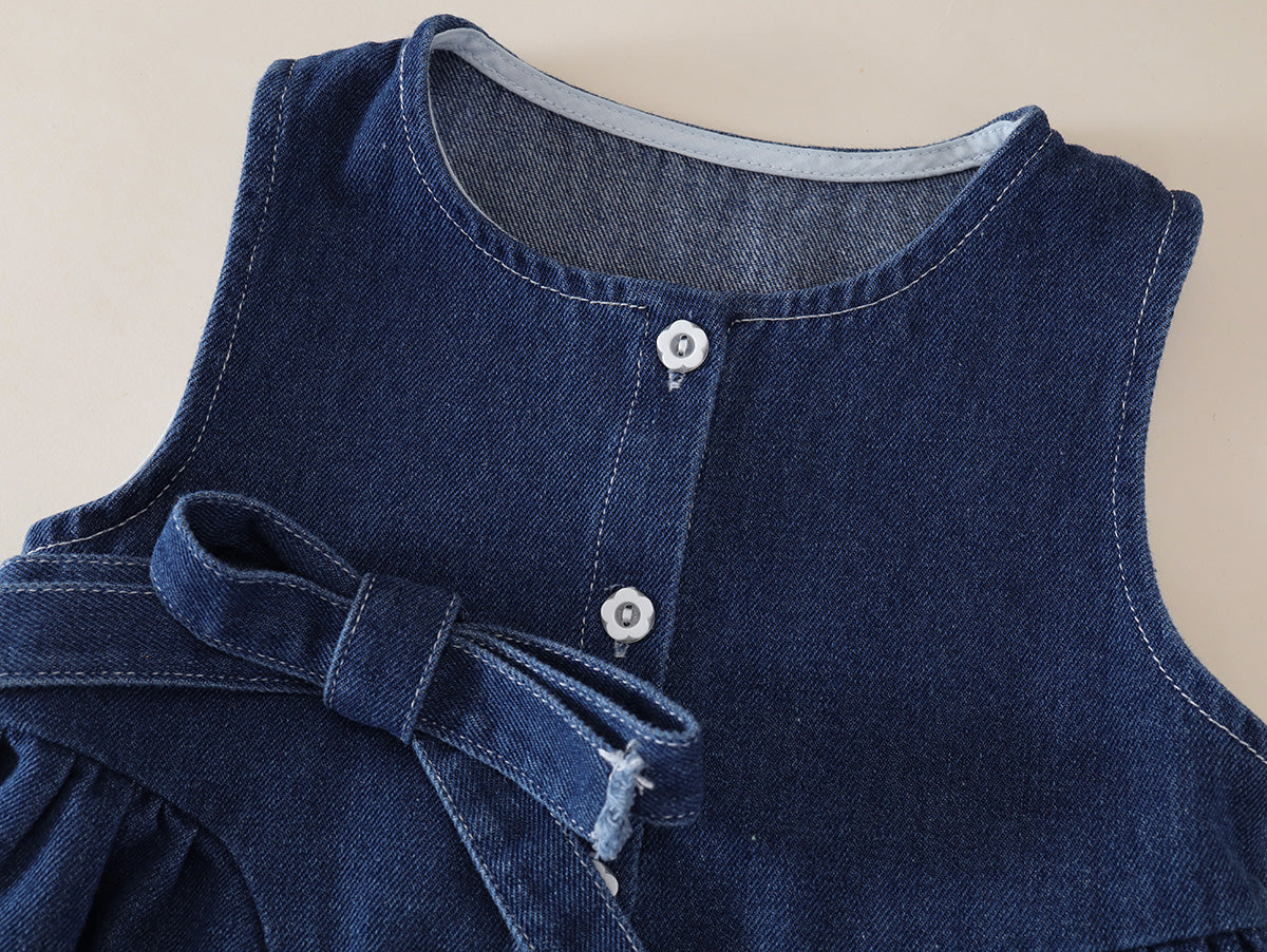 Girl’s Denim Peplum Top & Wide-Leg Pants Set -K6115897