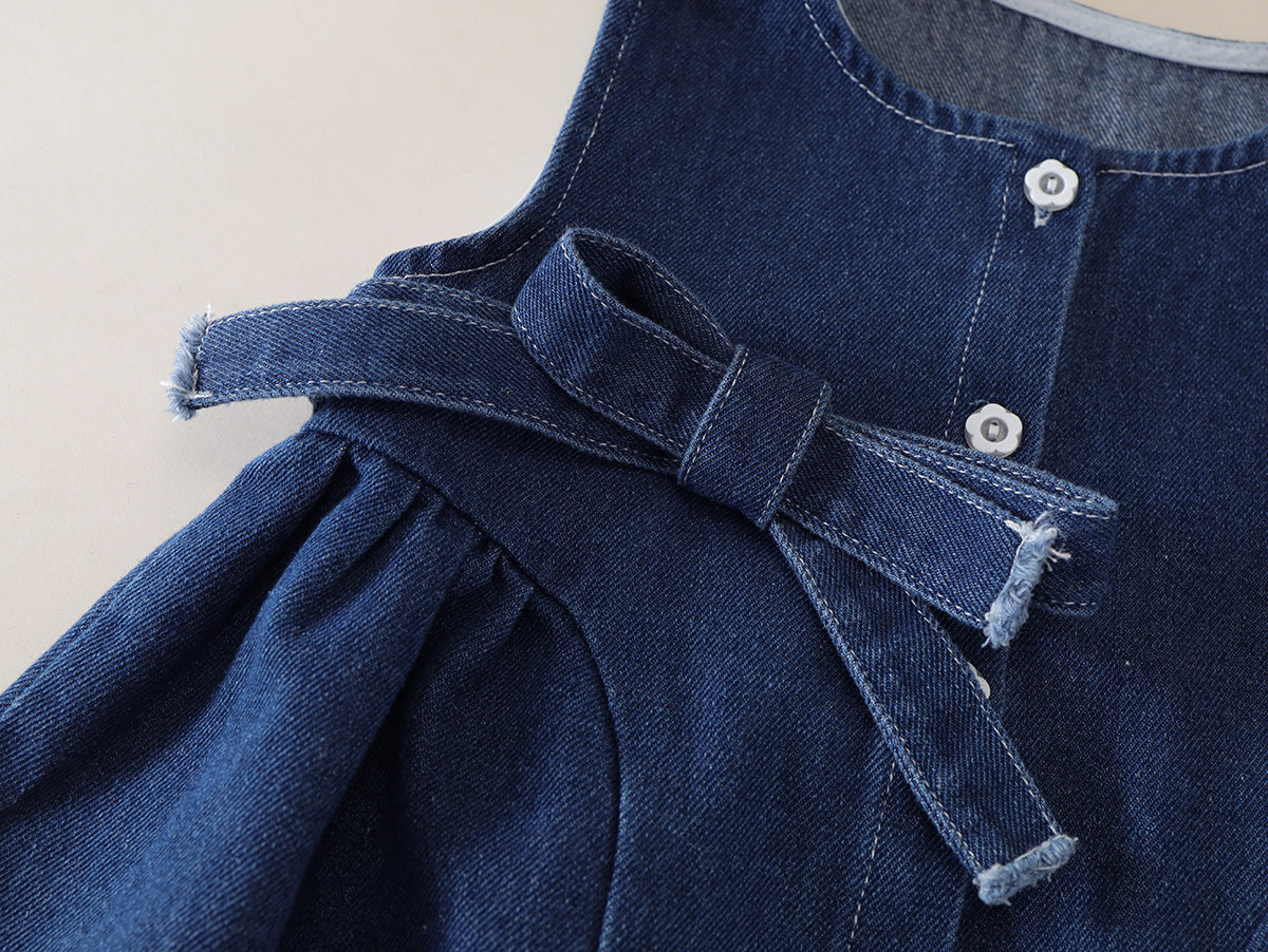 Girl’s Denim Peplum Top & Wide-Leg Pants Set -K6115897