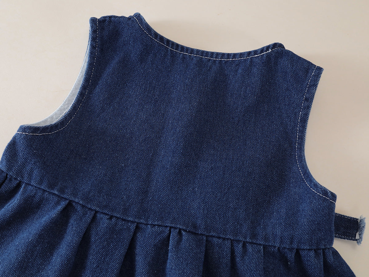 Girl’s Denim Peplum Top & Wide-Leg Pants Set -K6115897