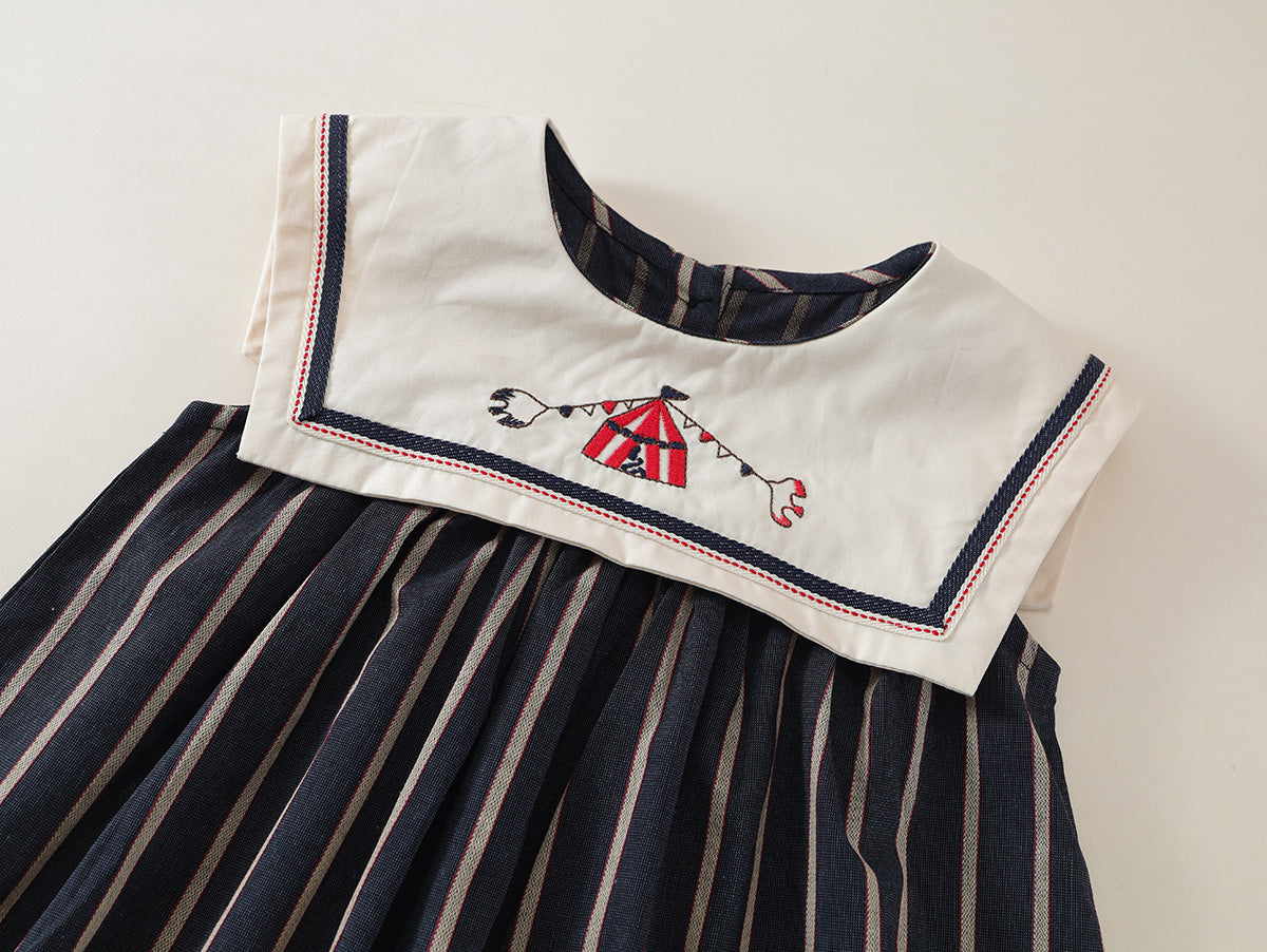 girl's embroidered vertical-striped sleeveless dress -K6125927