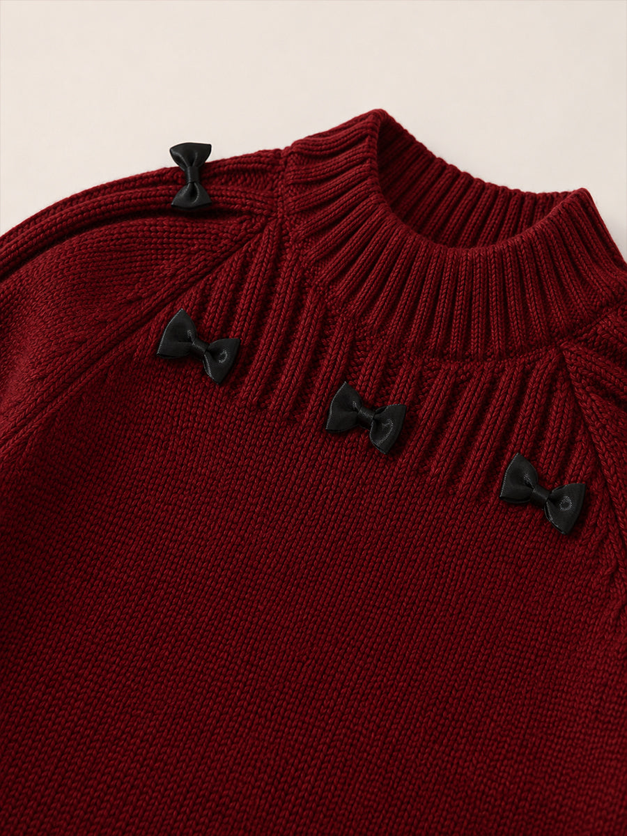 Girls' Bow Detail Mock Neck Knit Sweater -5882