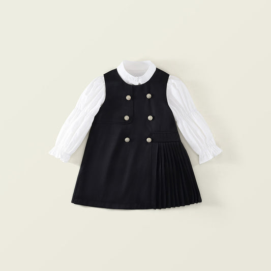 Toddler Girl’s Preppy Two-Piece Dress Set-K6115987/K6115994