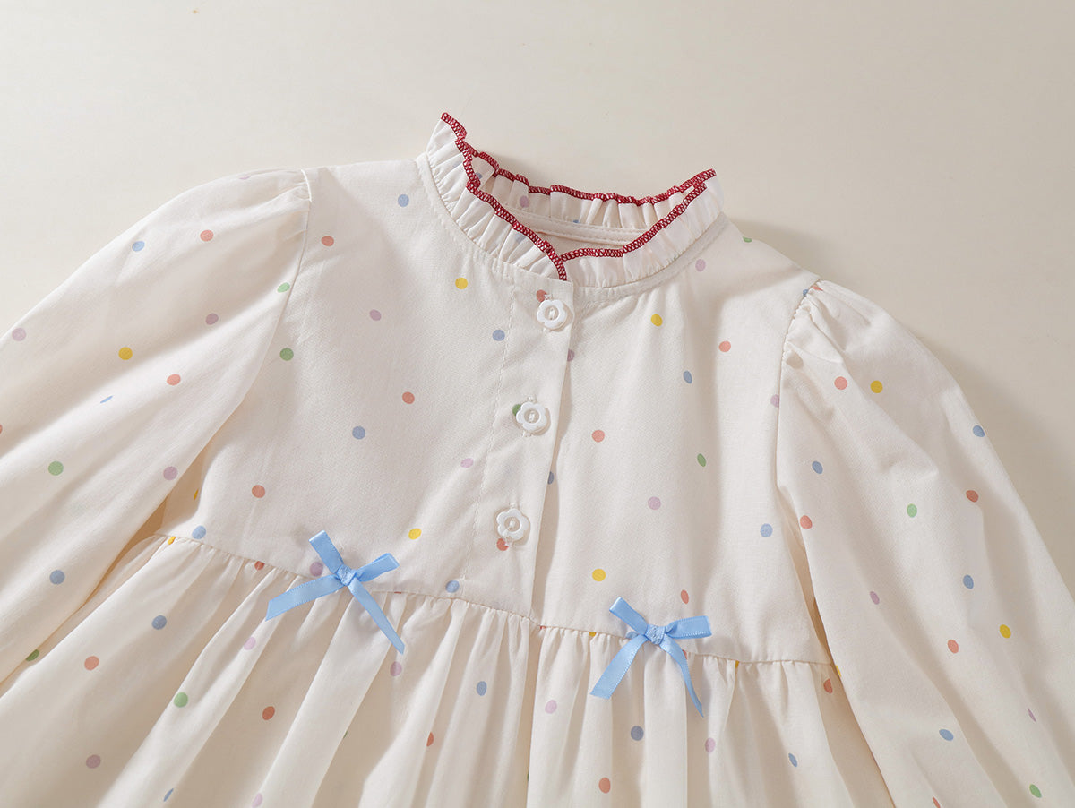 Toddler Girl’s Rainbow Dot Ruffle Collar Dress - K6115974