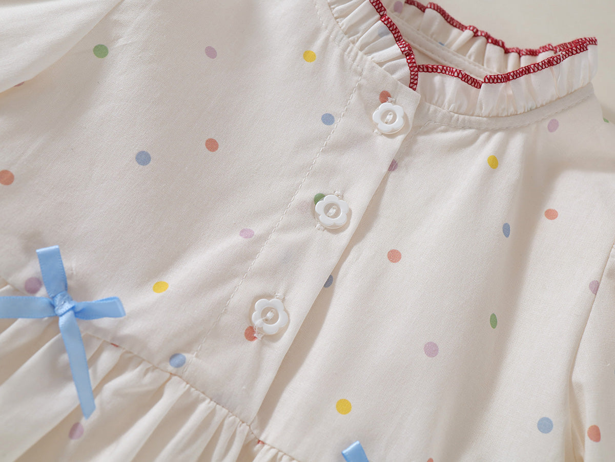 Toddler Girl’s Rainbow Dot Ruffle Collar Dress - K6115974