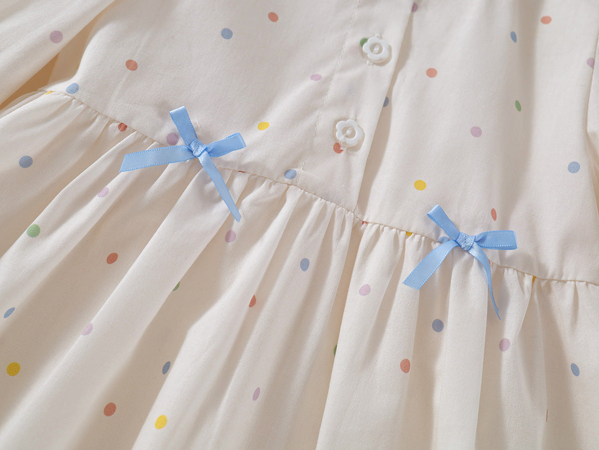 Toddler Girl’s Rainbow Dot Ruffle Collar Dress - K6115974