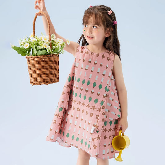 Girls Sleeveless Floral Print Dress