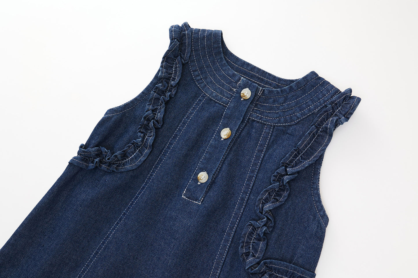 Girls' Summer Denim Ruffle Dress