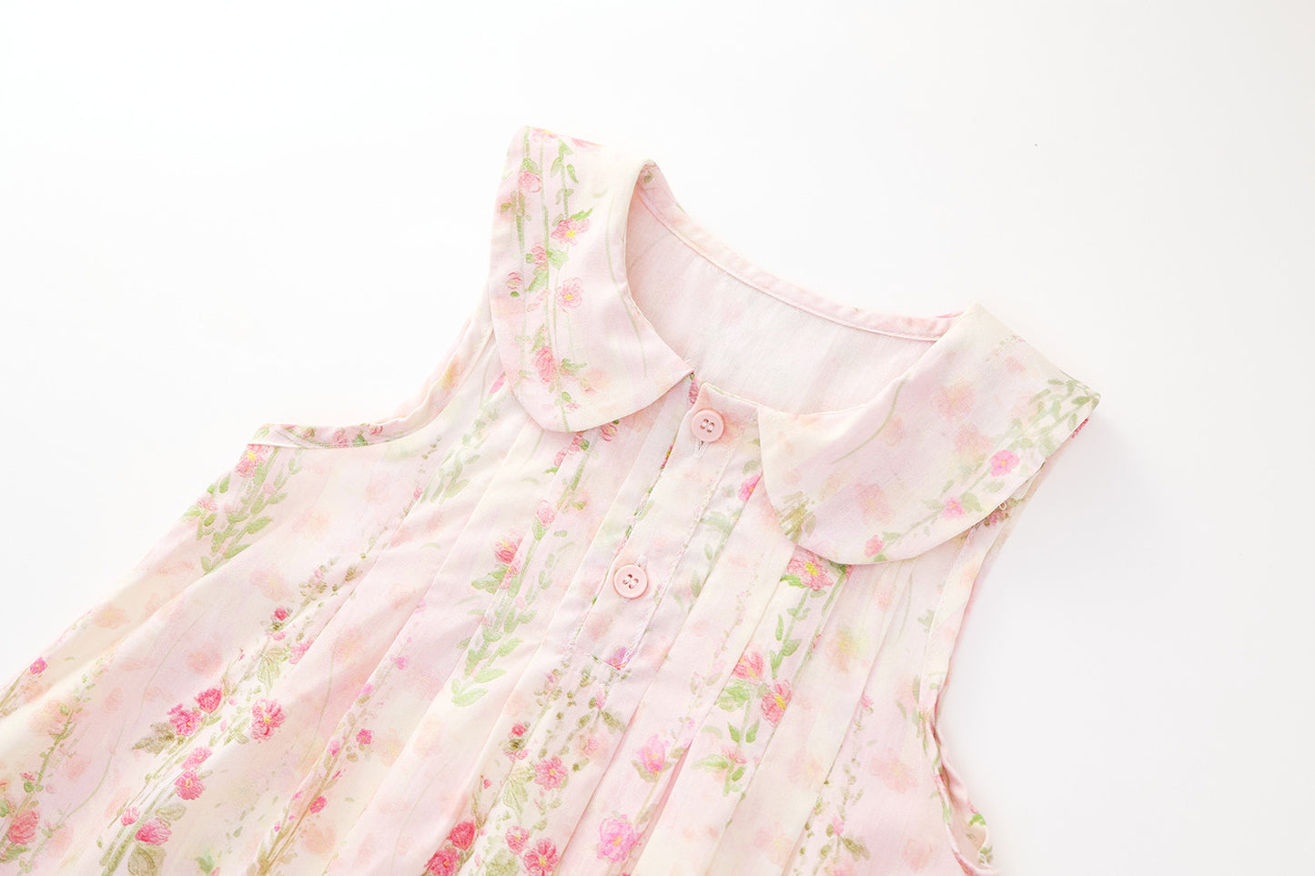 Girls' Summer Floral Princess Dress with Doll Collar