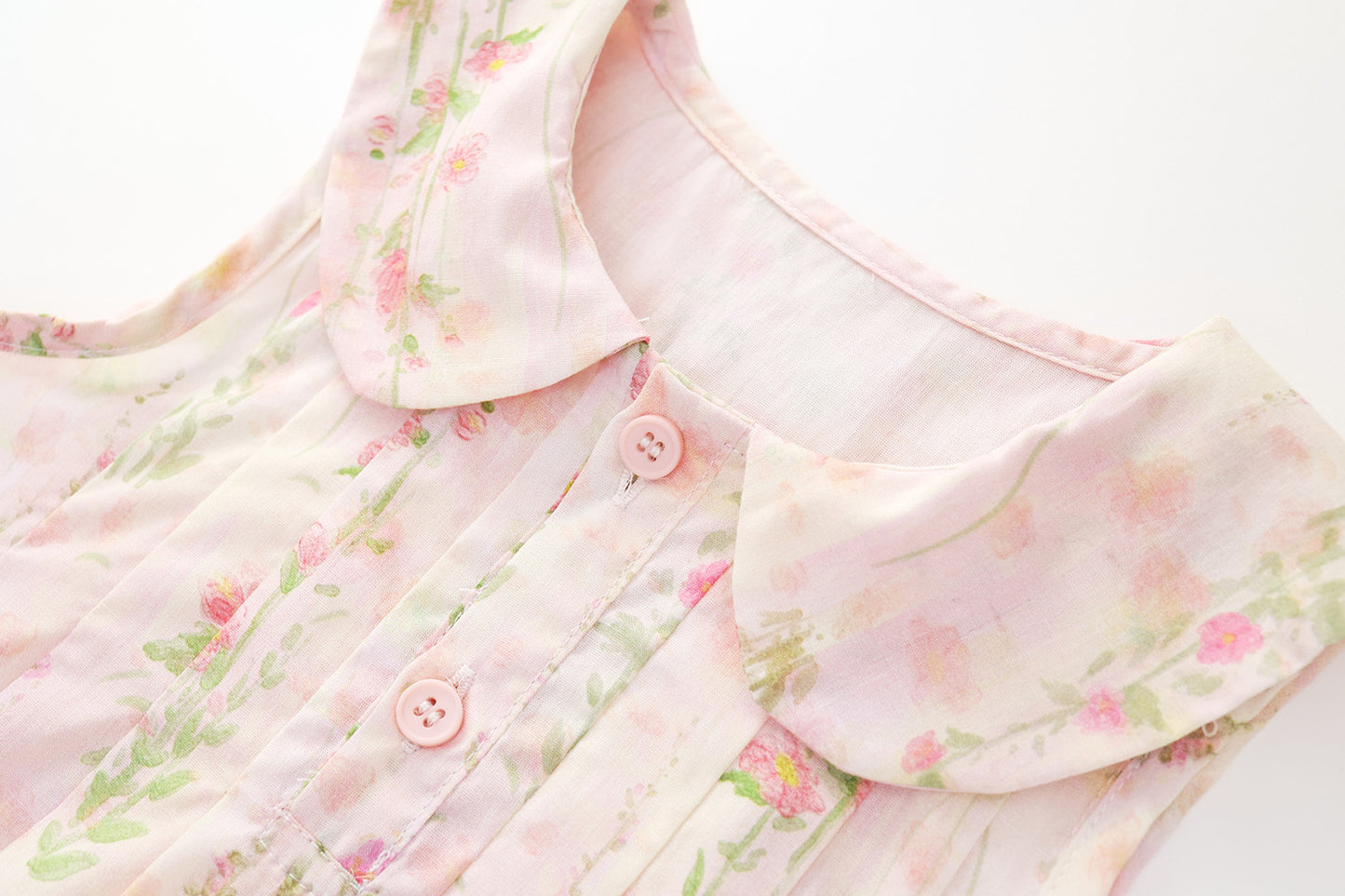 Girls' Summer Floral Princess Dress with Doll Collar