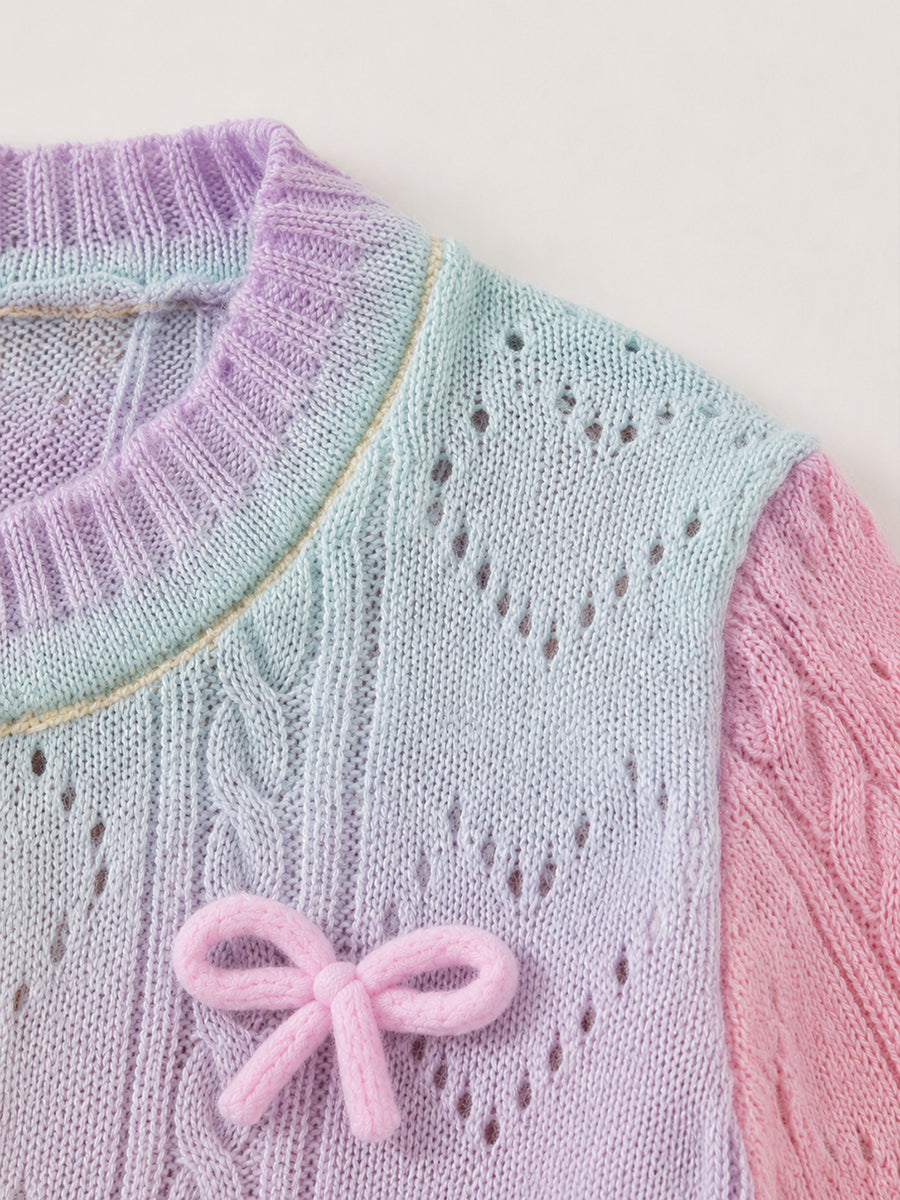 Girls' Pastel Rainbow Bow Knit Cardigan -4104