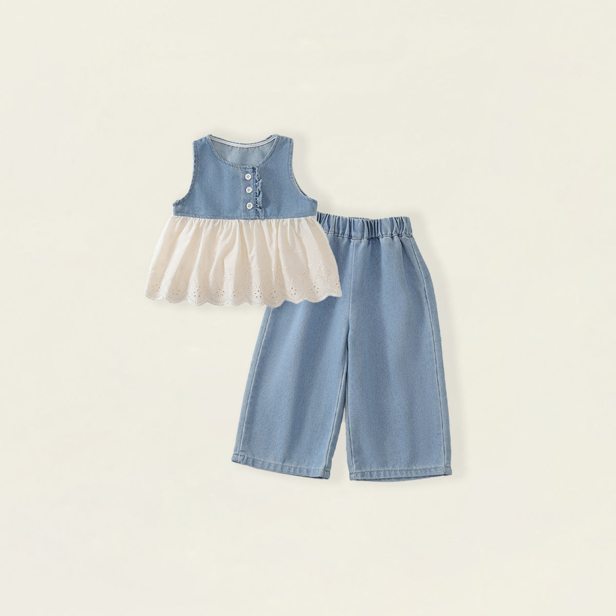 Toddler Girl Denim Lace 2-Piece Outfit Set-K6126151