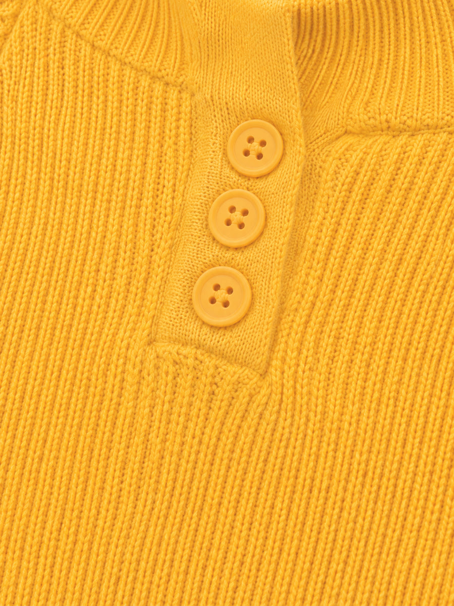 Kids' Mustard Yellow Pom-Pom Hooded Knit Sweater -4083