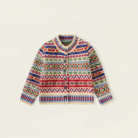 Girls' Colorful Fair Isle Knit Cardigan -5411
