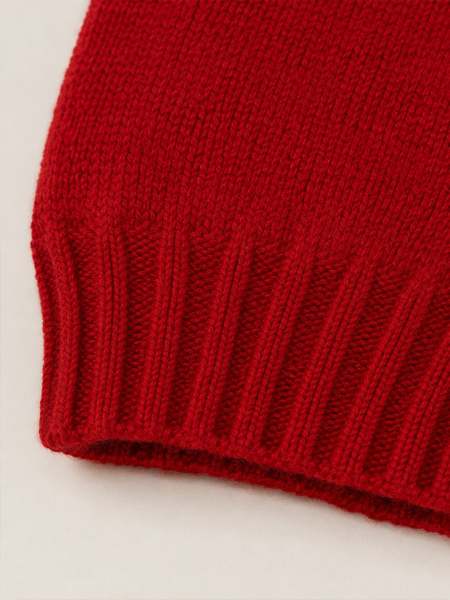 Girls' Red Fair Isle Knit Sweater with Pom-Pom Trim -5248