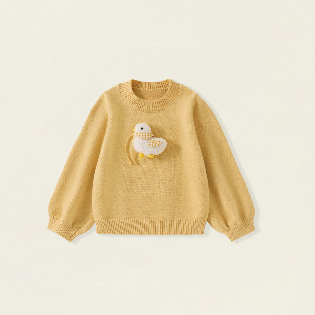 Girls' Yellow 3D Duck Applique Knit Sweater -5216