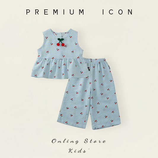 Girls' Cherry Gingham Top & Pants Set-K6126187