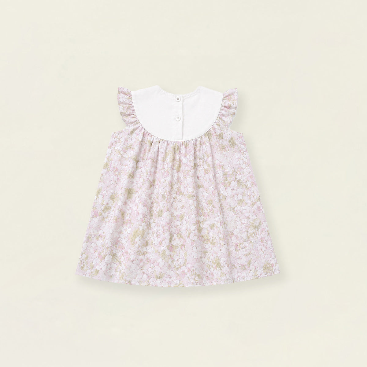 Girls' Pink Floral Sleeveless Dress with Embroidered Bib Collar -K6126313