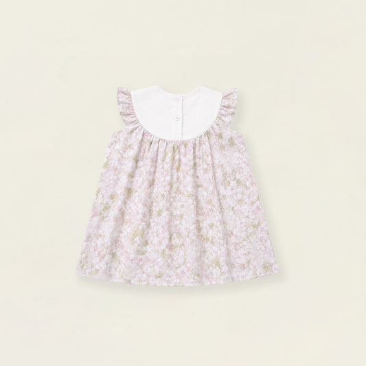 Girls' Pink Floral Sleeveless Dress with Embroidered Bib Collar -K6126313