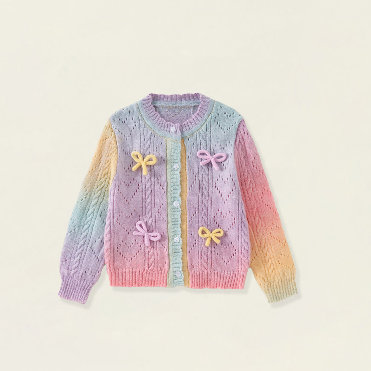 Girls' Pastel Rainbow Bow Knit Cardigan -4104