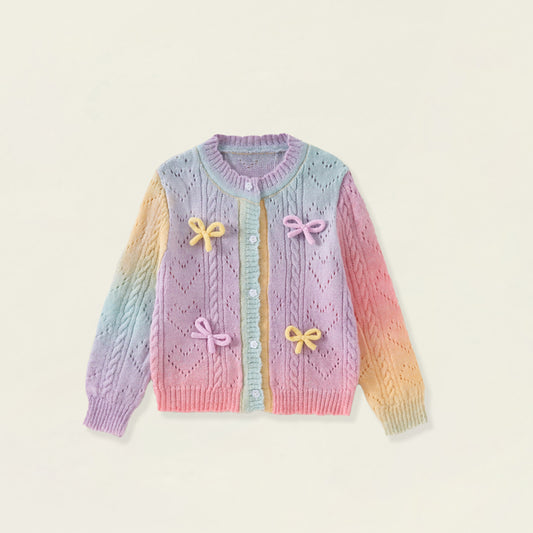 Girls' Pastel Rainbow Bow Knit Cardigan -4104