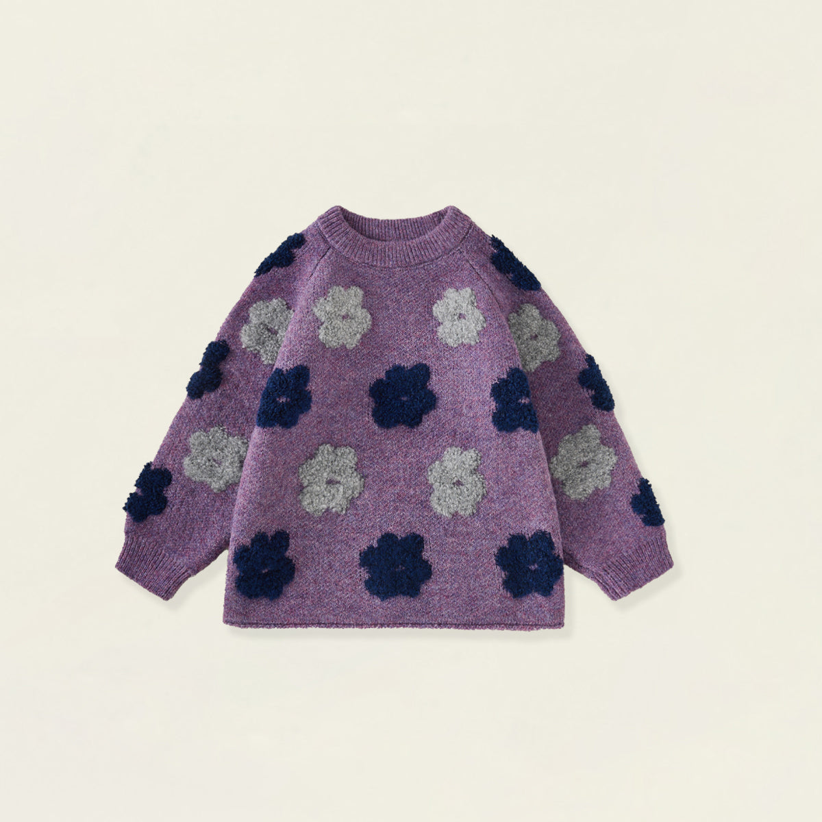 Girls' Purple Tufted Floral Knit Sweater -5106