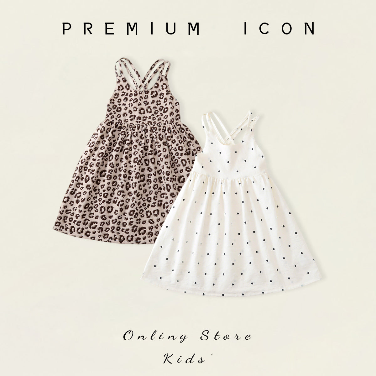 Girls' Cross-Back Summer Dress Set (Leopard & Polka Dot) - K6126228