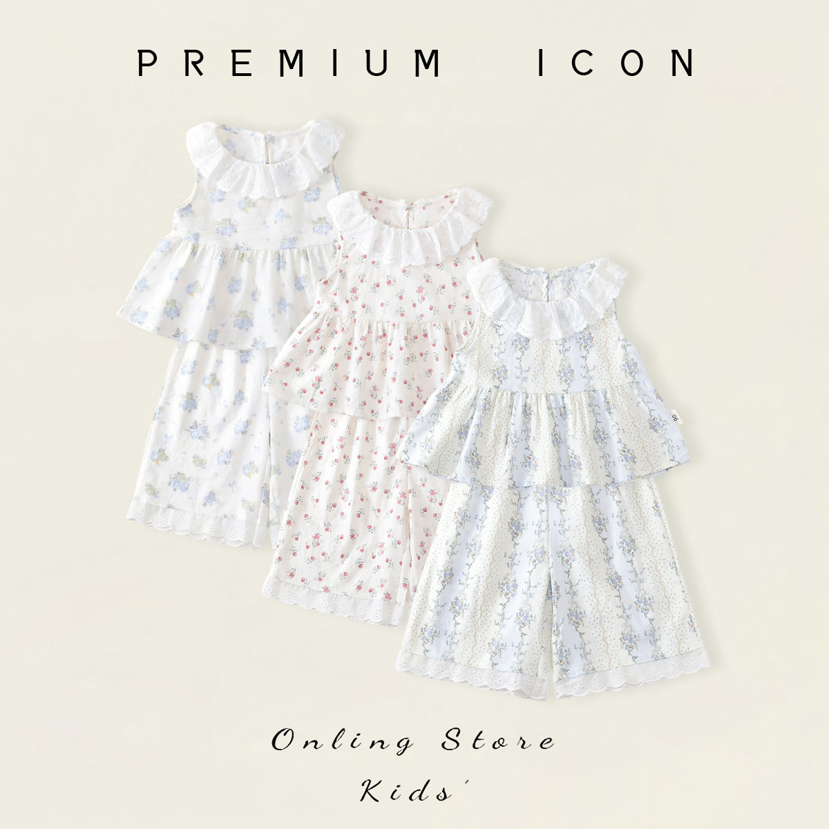 Girls' Floral Ruffled-Neck Sleeveless Top & Shorts Set(3 Colors) - K6126230