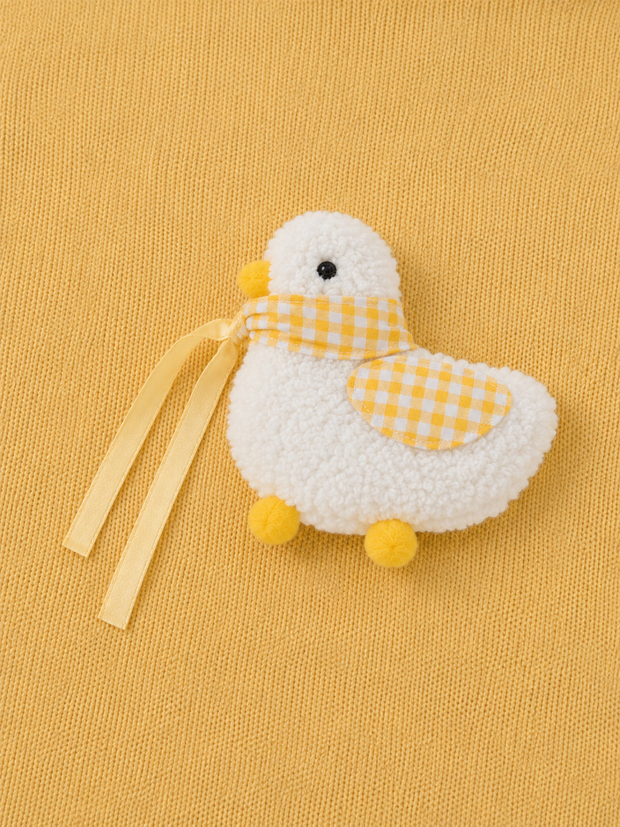 Girls' Yellow 3D Duck Applique Knit Sweater -5216