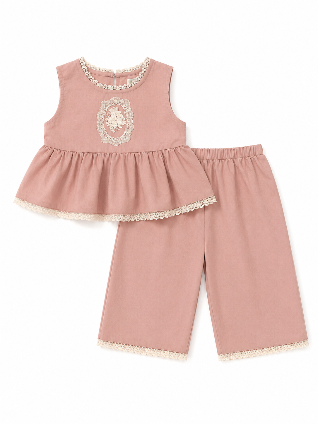 Girls' Dusty Pink Lace-Trimmed Sleeveless Set - K6126264