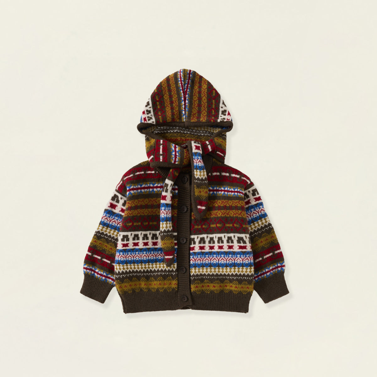 Boys' Retro Fair Isle Hooded Cardigan with Scarf -8816