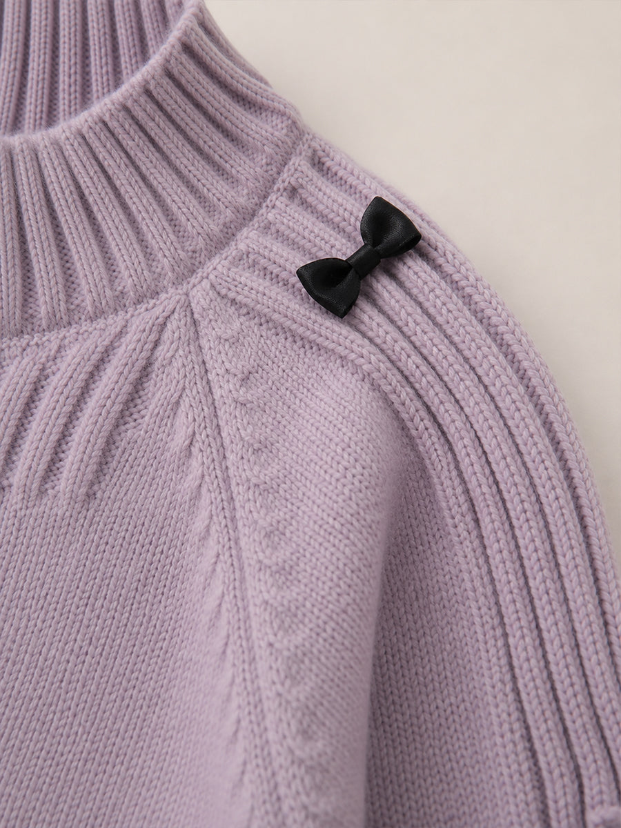 Girls' Bow Detail Mock Neck Knit Sweater -5882