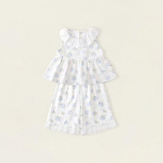 Girls' Floral Ruffled-Neck Sleeveless Top & Shorts Set(3 Colors) - K6126230