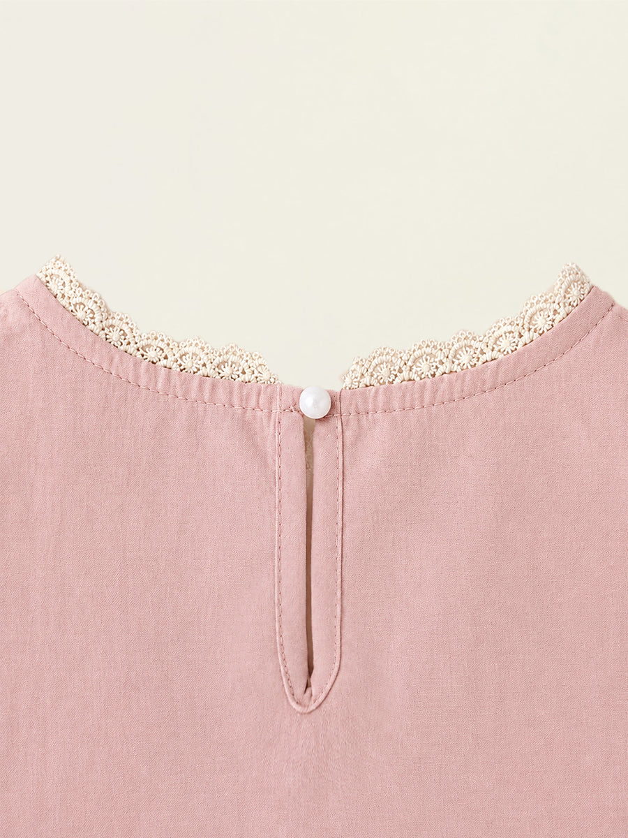 Girls' Dusty Pink Lace-Trimmed Sleeveless Set - K6126264