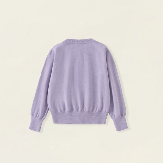 Girls' Lavender Bow Appliqué Knit Cardigan -6627