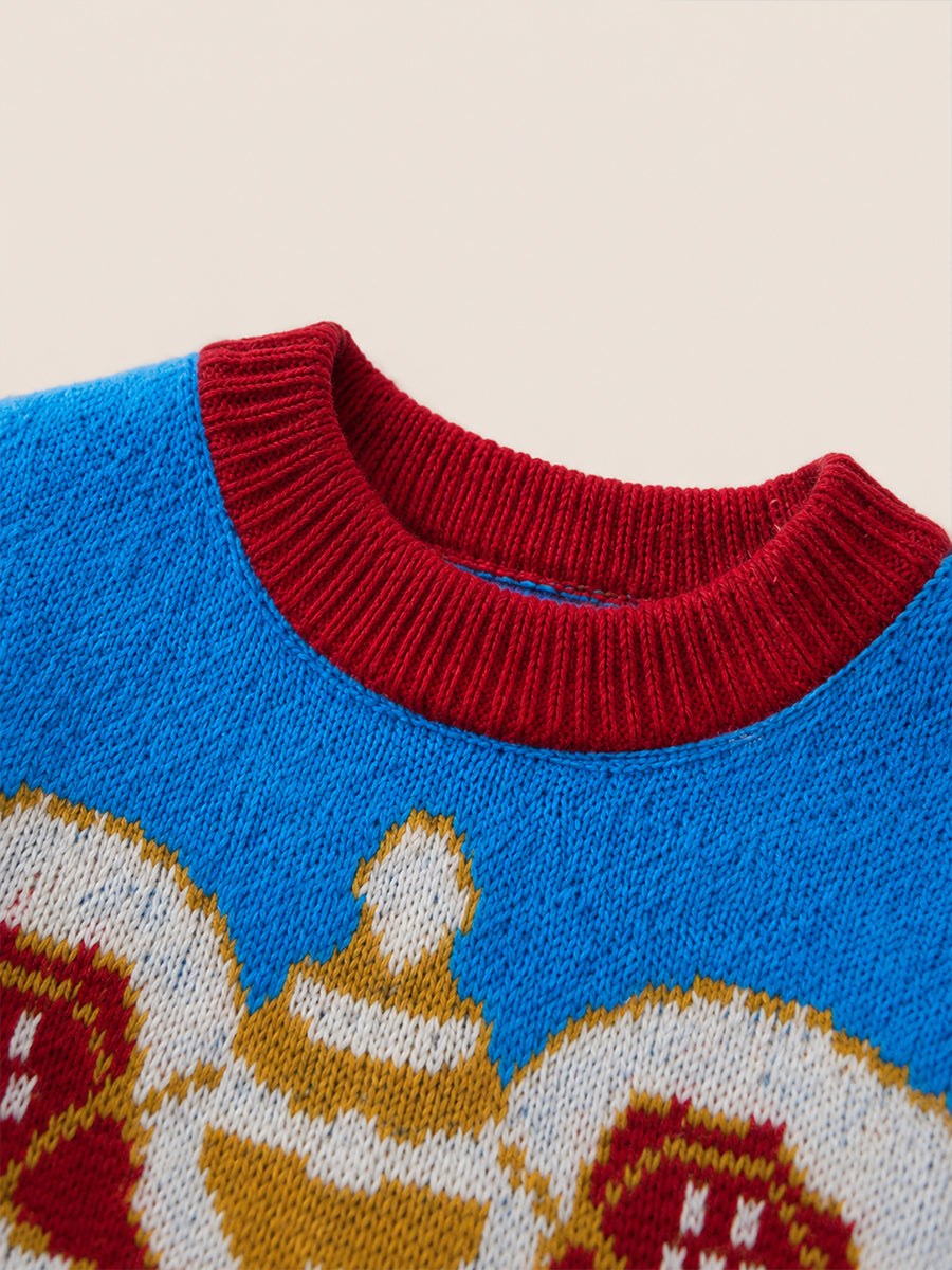 Boys' Blue Lion Dance Knit Sweater with Faux Fur -5886