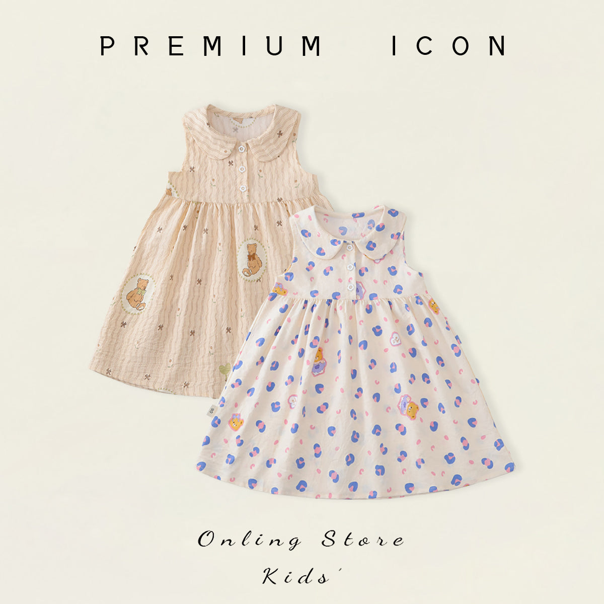 Girls' Peter Pan Collar Sleeveless Dress with Bear Patch (2 Colors) - K6126244
