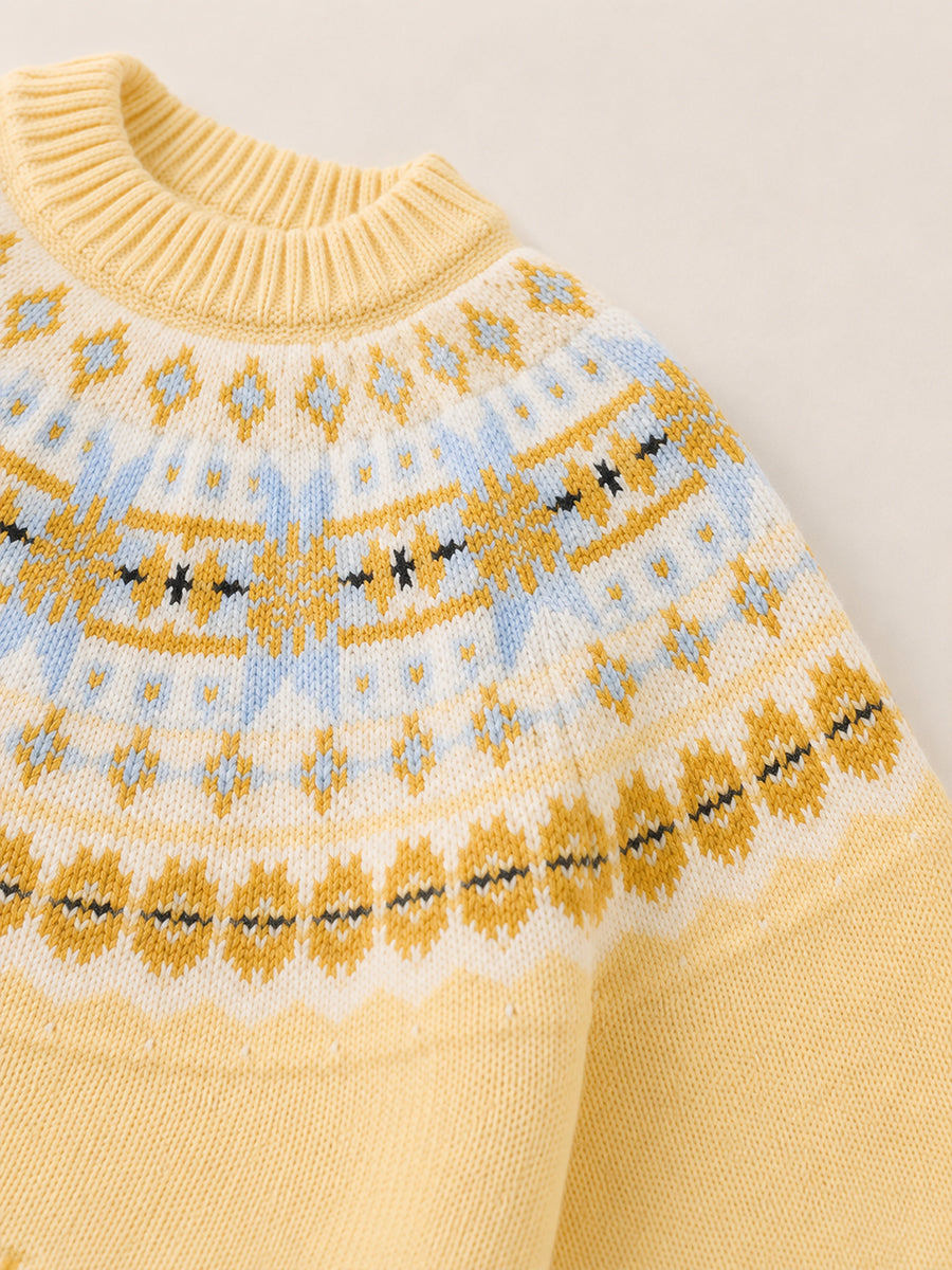 Girls' Yellow & Blue Fair Isle Yoke Knit Sweater -5881
