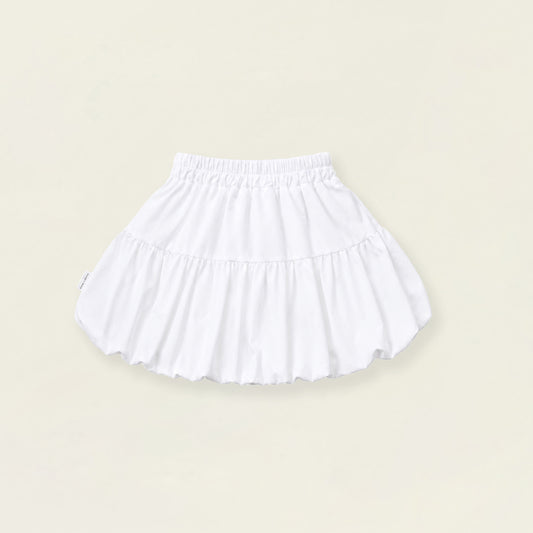 Girls' White Ruffled Bow Skirt with Elastic Waist - K6126349